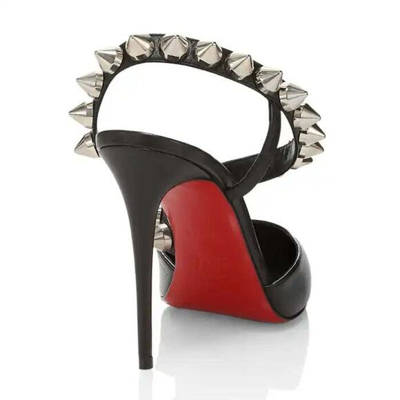 Christian Louboutin Spikita Pump 100 Black Silver Spike Strappy Sandal Heel 39 - Picture 10 of 12
